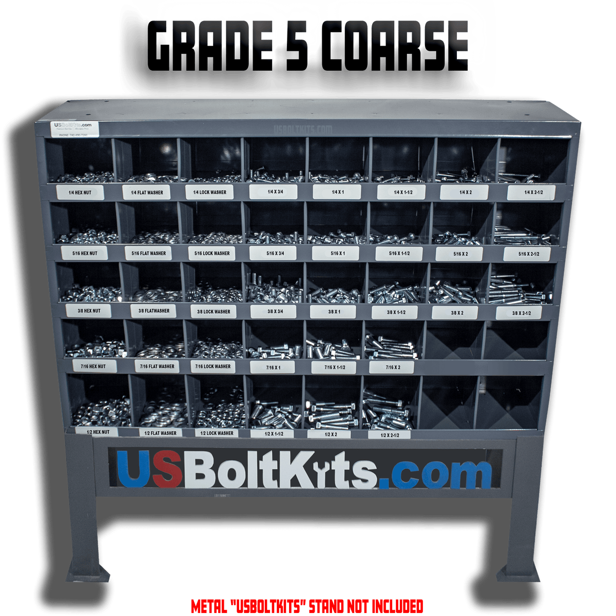 2510 Piece Grade 5 USS Coarse Thread Bin Kit with 40 Hole Bin US Bolt