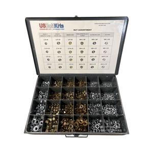 US Bolt Kits Nut Assortment - 1290 Pieces Standard and Metric Flange, Hex, and Nylon Lock Nuts