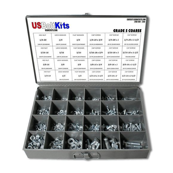 US Bolt Kits 1250 Piece Grade 5 USS Coarse Thread Assortment